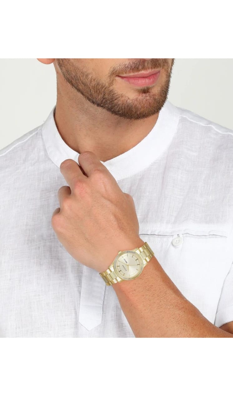 Titan Karishma Champagne Dial Golden Stainless Steel Strap Analog Watch - For Men