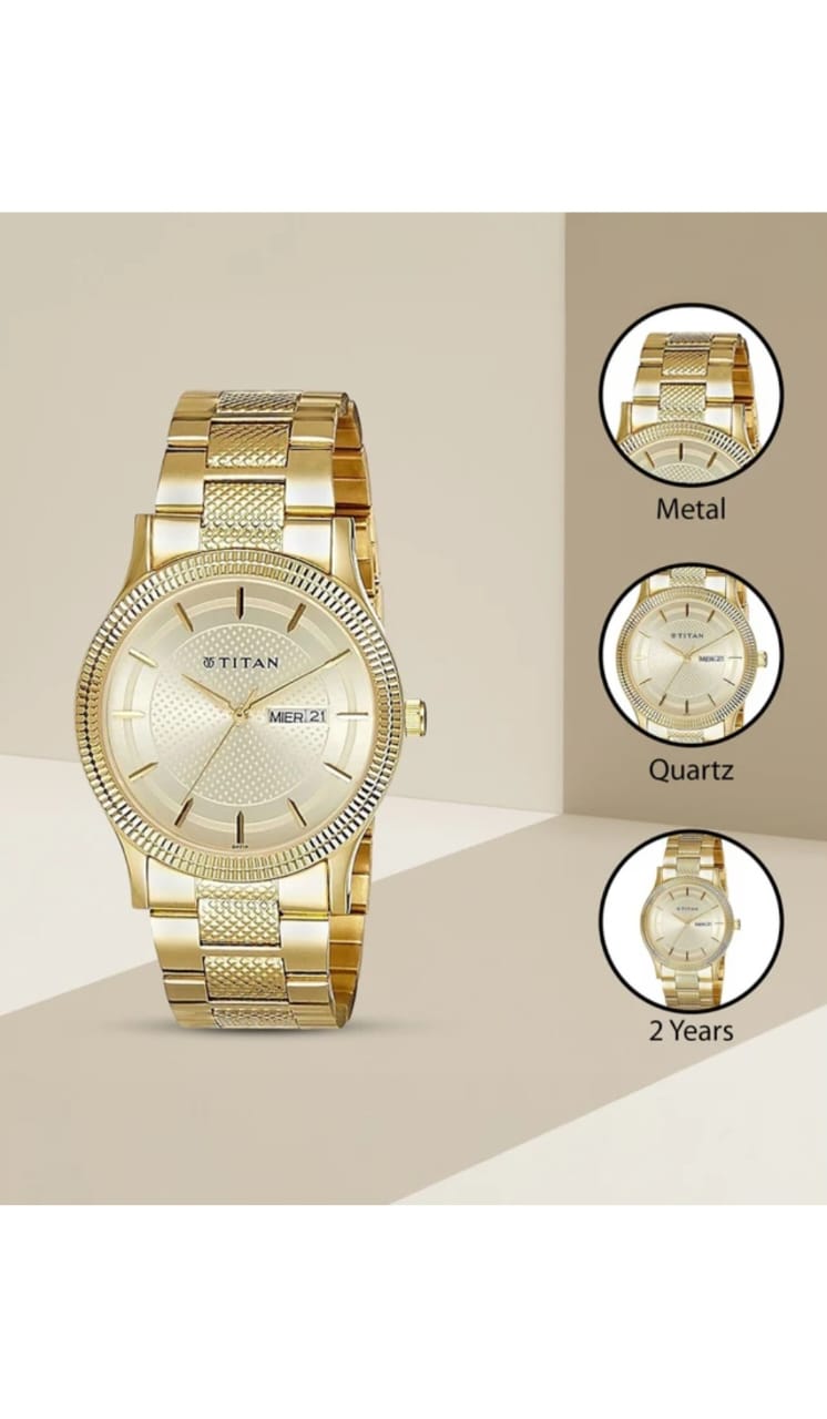 Titan Karishma Champagne Dial Golden Stainless Steel Strap Analog Watch - For Men